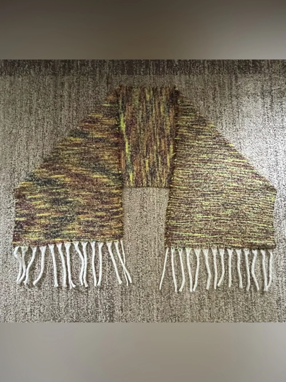 Multicolor Scarf w/White Fringe (Length 71 in)